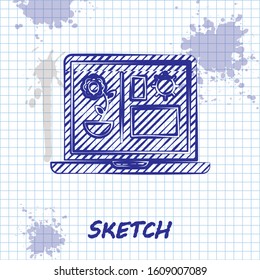 Sketch line Smart farming technology - farm automation system icon isolated on white background.  Vector Illustration