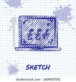 Sketch line Smart farming technology - farm automation system icon isolated on white background.  Vector Illustration