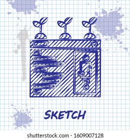 Sketch line Smart farming technology - farm automation system in app icon isolated on white background.  Vector Illustration