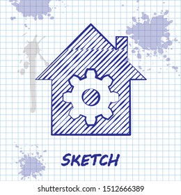 Sketch line Smart home settings icon isolated on white background. Remote control.  Vector Illustration