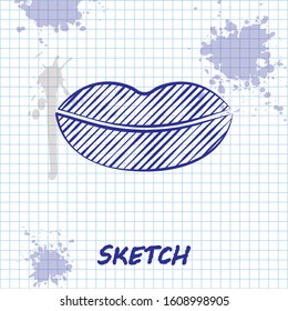Sketch line Smiling lips icon isolated on white background. Smile symbol.  Vector Illustration