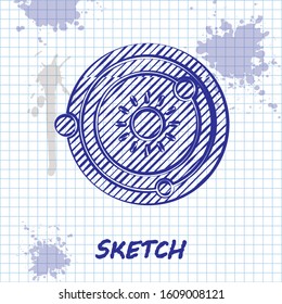 Sketch line Solar system icon isolated on white background. The planets revolve around the star.  Vector Illustration