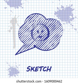 Sketch line Speech bubble with angry smile icon isolated on white background. Emoticon face.  Vector Illustration