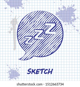 Sketch line Speech bubble with snoring icon isolated on white background. Concept of sleeping, insomnia, alarm clock app, deep sleep, awakening.  Vector Illustration