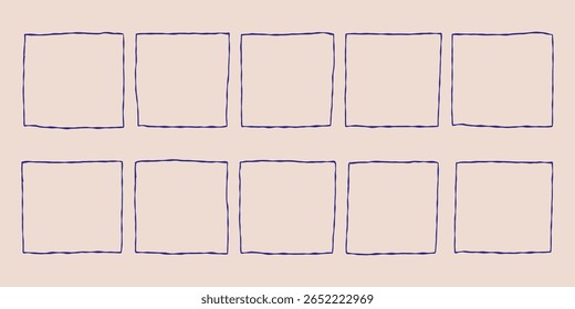 Conjunto Simples De Caixa De Moldura Quadrada De Linha De Esboço. Borda da Forma do Retângulo de Contorno do Lápis de Pincel. Ilustração de doodle desenhado à mão Whimsical Vetor