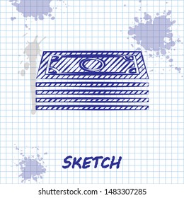 Sketch line Stacks paper money cash icon isolated on white background. Money banknotes stacks. Bill currency.  Vector Illustration
