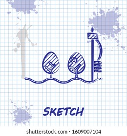 Sketch line Standalone sensor and plant icon isolated on white background.  Vector Illustration