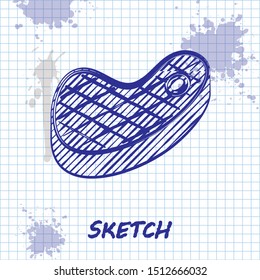 Sketch line Steak meat icon isolated on white background.  Vector Illustration