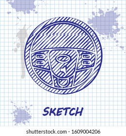 Sketch line Steering wheel icon isolated on white background. Car wheel icon.  Vector Illustration