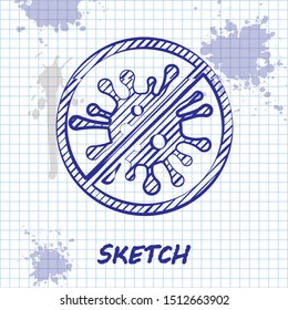 Sketch line Stop virus, bacteria, germs and microbe icon isolated on white background. Antibacterial and antiviral defence, protection infection.  Vector Illustration