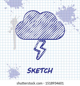 Sketch line Storm icon isolated on white background. Cloud and lightning sign. Weather icon of storm.  Vector Illustration
