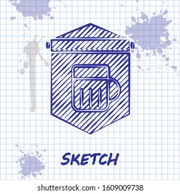 Sketch line Street signboard with glass of beer icon isolated on white background. Suitable for advertisements bar, cafe, pub, restaurant.  Vector Illustration