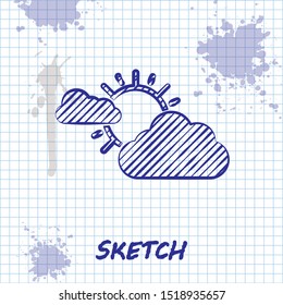 Sketch line Sun and cloud weather icon isolated on white background.  Vector Illustration