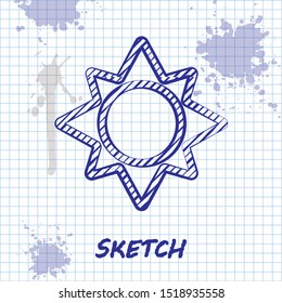 Sketch line Sun icon isolated on white background.  Vector Illustration