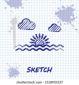 Sketch line Sunset icon isolated on white background.  Vector Illustration