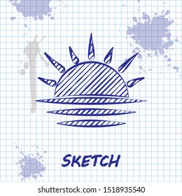 Sketch line Sunset icon isolated on white background.  Vector Illustration