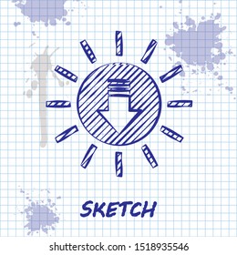 Sketch line Sunset icon isolated on white background.  Vector Illustration