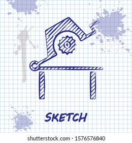 Sketch line Table saw for woodwork icon isolated on white background. Power saw bench.  Vector Illustration