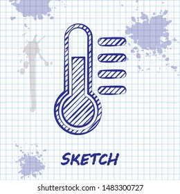 Sketch line Thermometer icon isolated on white background.  Vector Illustration