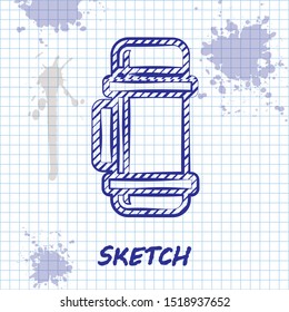 Sketch line Thermos container icon isolated on white background. Thermo flask icon. Camping and hiking equipment.  Vector Illustration