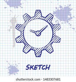 Sketch line Time Management icon isolated on white background. Clock and gear sign.  Vector Illustration