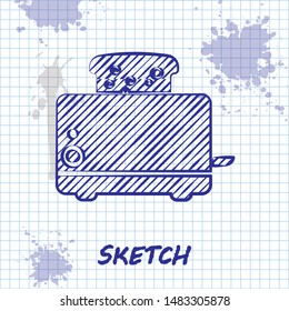 Sketch line Toaster with toasts icon isolated on white background.  Vector Illustration