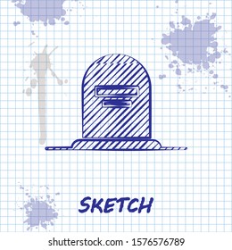 Sketch line Tombstone with RIP written on it icon isolated on white background. Grave icon.  Vector Illustration