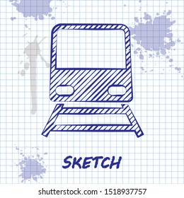 Sketch line Train icon isolated on white background. Public transportation symbol. Subway train transport. Metro underground.  Vector Illustration