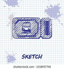 Sketch line Train ticket icon isolated on white background. Travel by railway.  Vector Illustration