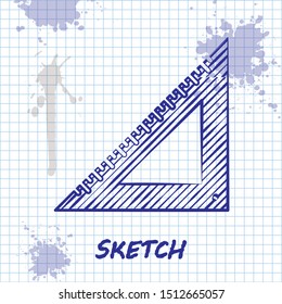 Sketch line Triangular ruler icon isolated on white background. Straightedge symbol. Geometric symbol.  Vector Illustration