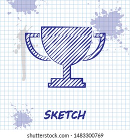 Sketch line Trophy cup icon isolated on white background. Award symbol. Champion cup icon.  Vector Illustration
