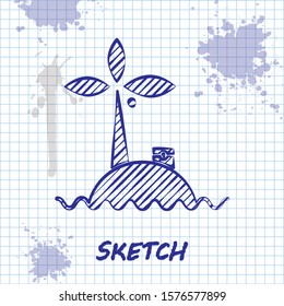 Sketch line Tropical island in ocean icon isolated on white background. Landscape with ocean and palm trees. Travel.  Vector Illustration