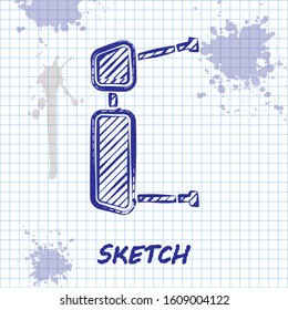 Sketch line Truck side mirror icon isolated on white background.  Vector Illustration