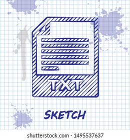 Sketch line TXT file document. Download txt button icon isolated on white background. Text file extension symbol.  Vector Illustration