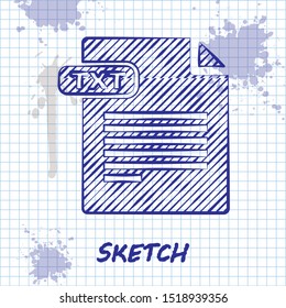 Sketch line TXT file document. Download txt button icon isolated on white background. Text file extension symbol.  Vector Illustration