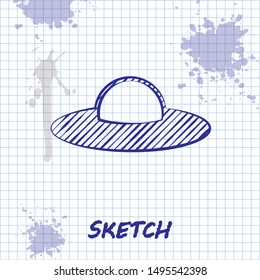 Sketch line UFO flying spaceship icon isolated on white background. Flying saucer. Alien space ship. Futuristic unknown flying object.  Vector Illustration