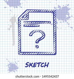 Sketch line Unknown document icon isolated on white background. File with Question mark. Hold report, service and global search sign.  Vector Illustration