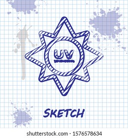 Sketch line UV protection icon isolated on white background. Ultra violet rays radiation. SPF sun sign.  Vector Illustration