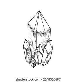 Сrystal Sketch Line Vector. Gem Stone Diamond Icon. Art Illustration With Mineral, Quartz, Rock. Outline Logo With Geometric Pattern. Abstract Shape. Jewelry Polygon Gemstone Drawing. Sketch Crystal