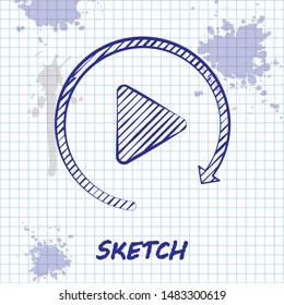 Sketch line Video play button like simple replay icon isolated on white background.  Vector Illustration