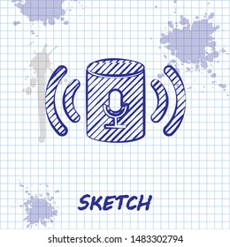 Sketch line Voice assistant icon isolated on white background. Voice control user interface smart speaker.  Vector Illustration