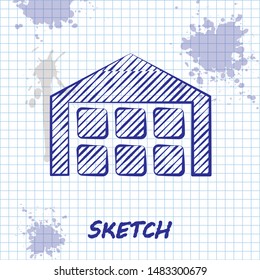 Sketch line Warehouse icon isolated on white background.  Vector Illustration