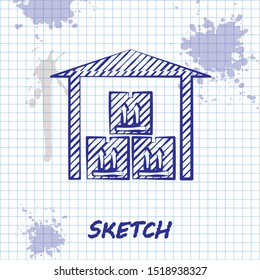 Sketch line Warehouse icon isolated on white background.  Vector Illustration