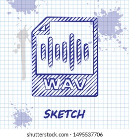 Sketch line WAV file document. Download wav button icon isolated on white background. WAV waveform audio file format for digital audio riff files.  Vector Illustration