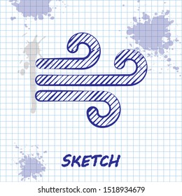 Sketch line Wind icon isolated on white background. Windy weather.  Vector Illustration