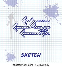 Sketch line Wind and rain with snow icon isolated on white background. Windy weather.  Vector Illustration