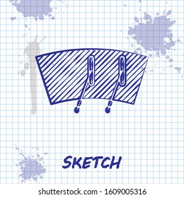 Sketch line Windscreen wiper icon isolated on white background.  Vector Illustration