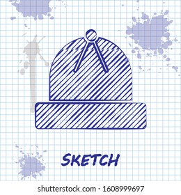 Sketch line Winter hat icon isolated on white background.  Vector Illustration