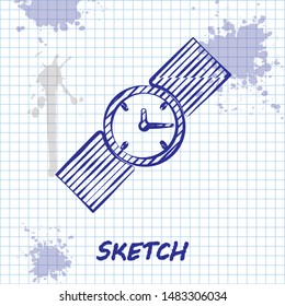 Sketch line Wrist watch icon isolated on white background. Wristwatch icon.  Vector Illustration