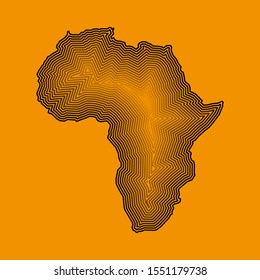 Sketch linear african continent map banner. Line africa style poster. Flat thin line africa image. Dark Continent striped abstract. Africa linear map background. African continent timbered silhouette